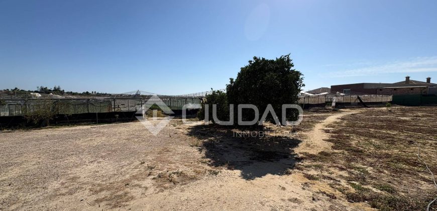 Terreno rústico con construcción e invernaderos